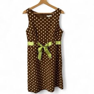 dressbarn Brown Polka Dot Midi Dress with Green Accent